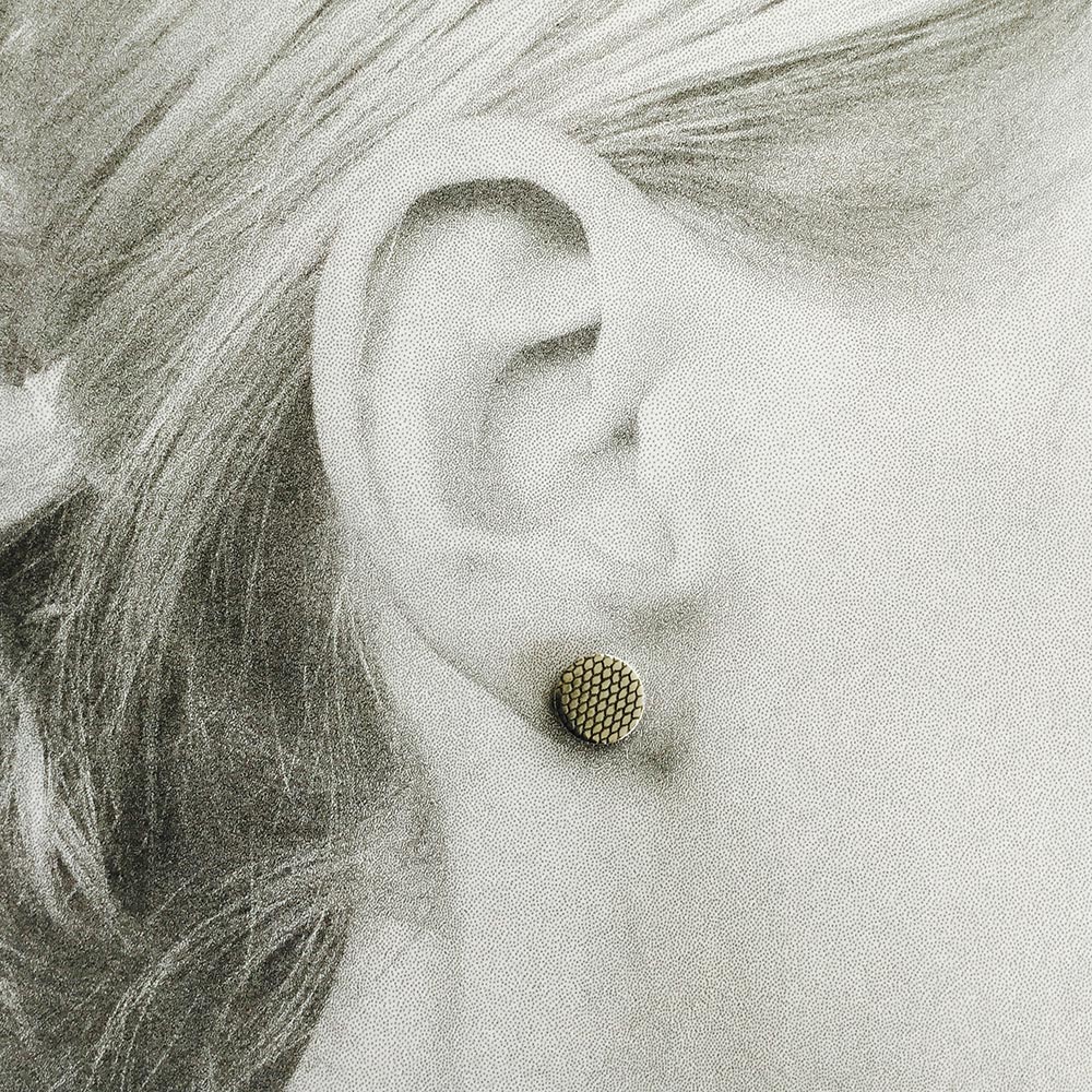 Disc Stud Earring, Tulle - oxidised silver