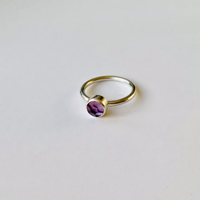 Faceted Sequin Ring in Amethyst and Silver