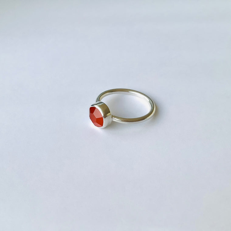 Faceted Sequin Ring in Carnelian and Silver