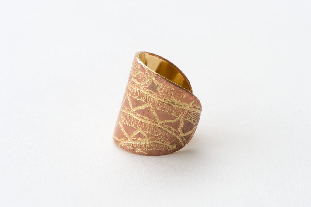 Ring, Bobbin Lace - copper/gold