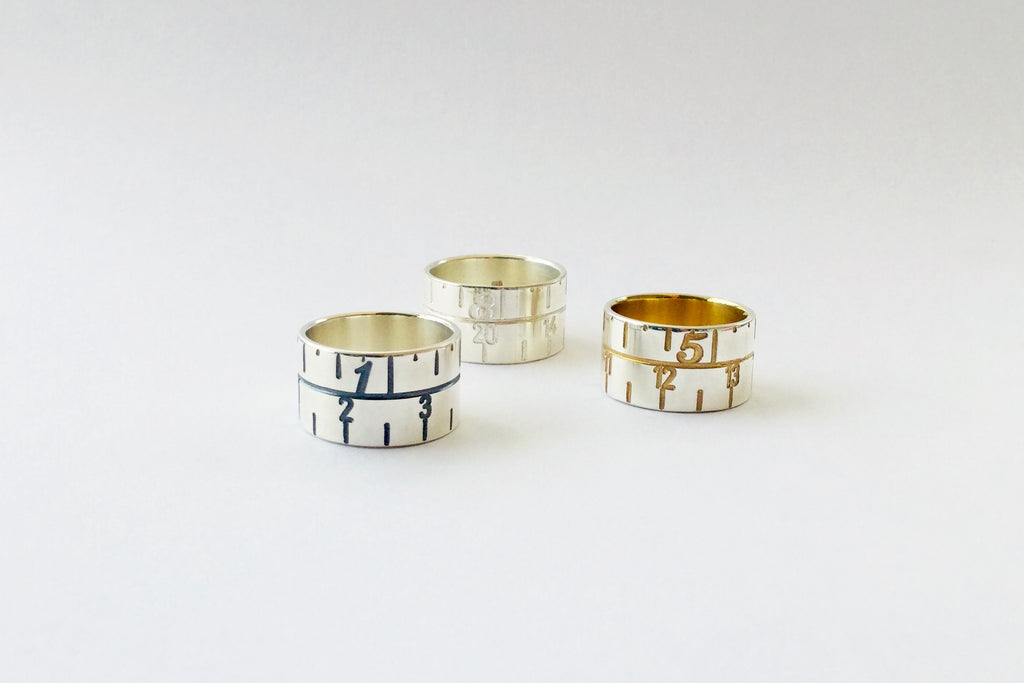 Narrow Tape Measure Ring - oxidised silver