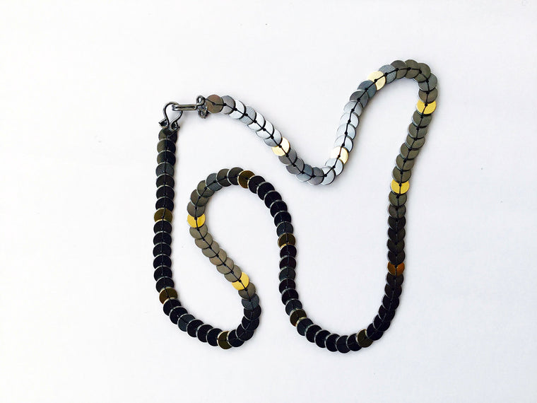 Sequin Necklace - oxidised silver/18ct gold