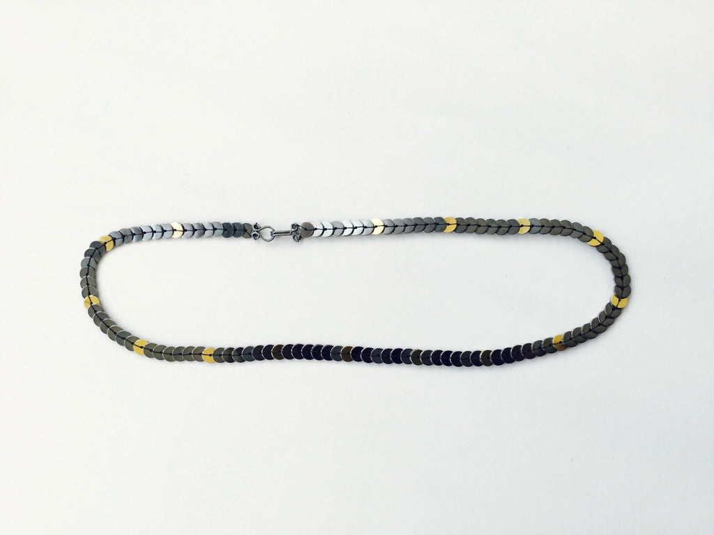 Sequin Necklace - oxidised silver/18ct gold