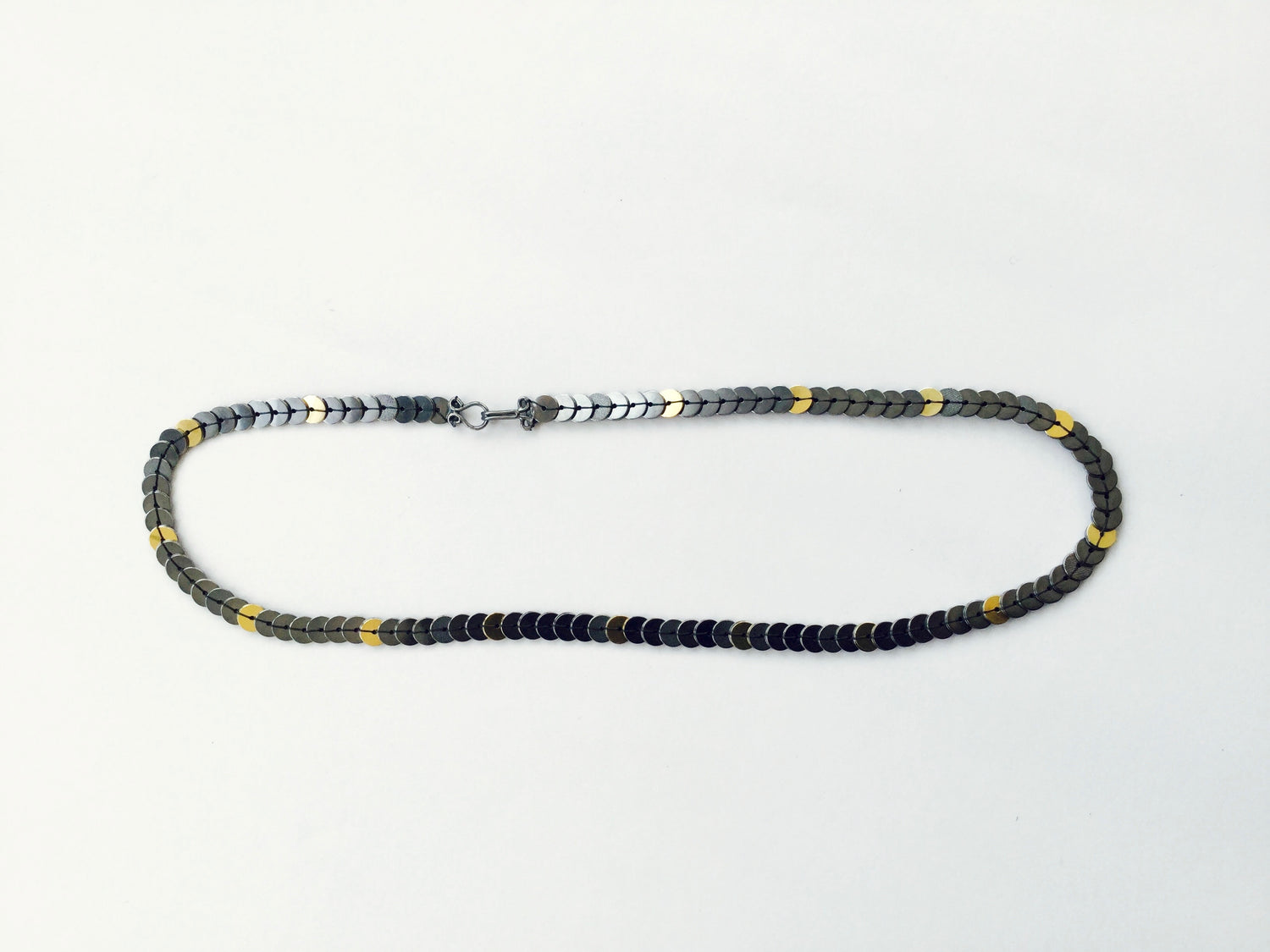 Sequin Necklace - oxidised silver/18ct gold